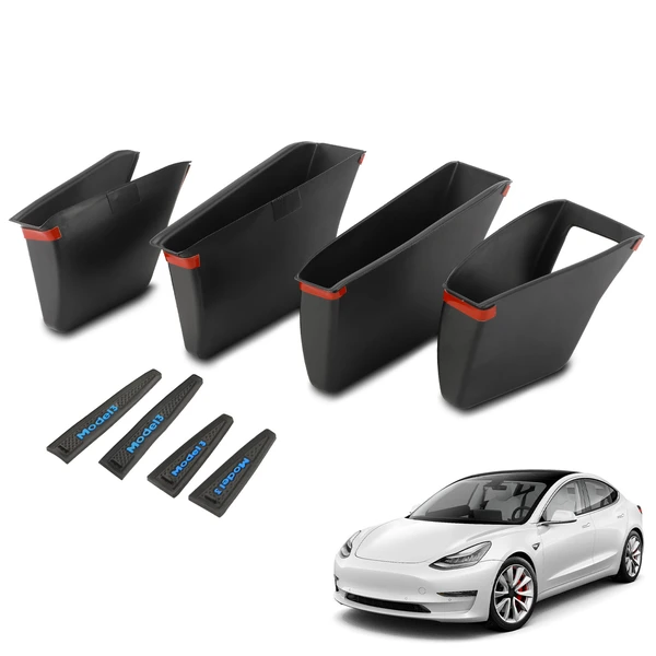 4 Pcs Front & Rear Black Door Storage Box for 2017-2020 Tesla 3