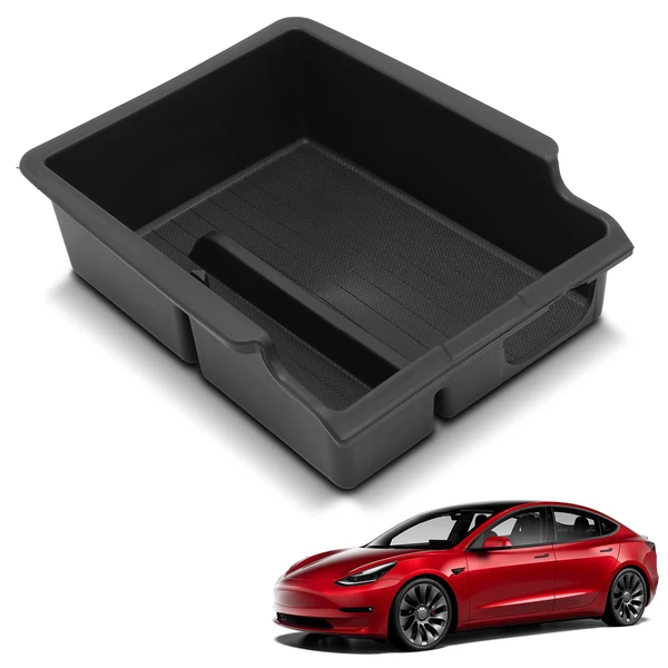 Center Armrest Black Storage Box with Sunglass Holder for 2021-2023 Tesla 3