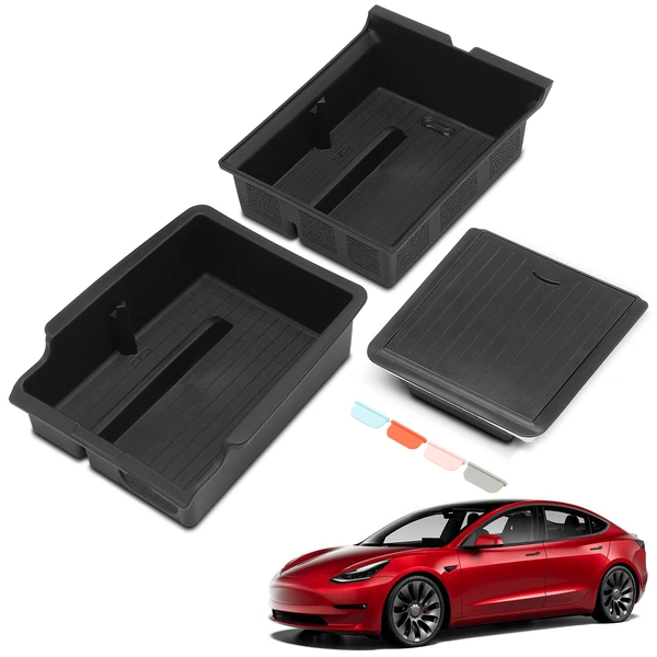 3 Pcs Center Organizer Storage Box Hidden Box for 2021-2023 Tesla 3
