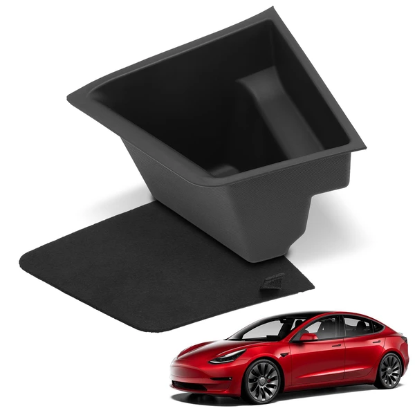 2 Pcs Rear Trunk Black Organizer Storage Box with Cover for 2020-2023 Tesla 3