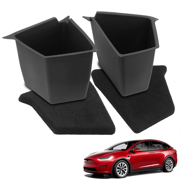 4 Pcs Black Rear Trunk Storage Box with Cover for 2020-2022 Tesla Y