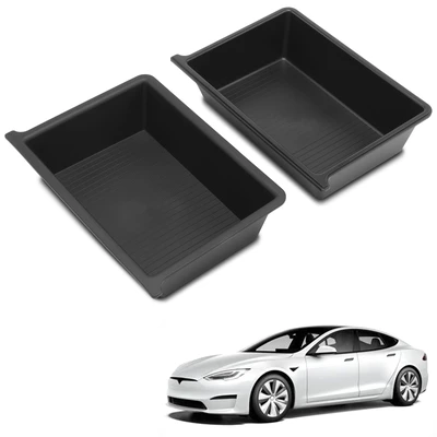2 Pcs Under Seat Black Storage Box with Double-Layer