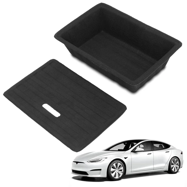 Under Seat Black Storage Box Organizer Case Car Tray for 2020-2023 Tesla Y