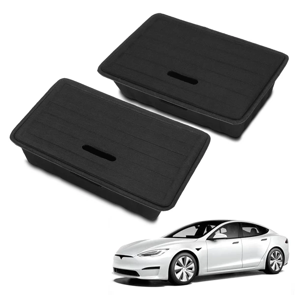 2 Pcs Under Seat Black Storage Box with Cover for 2020-2023 Tesla Y