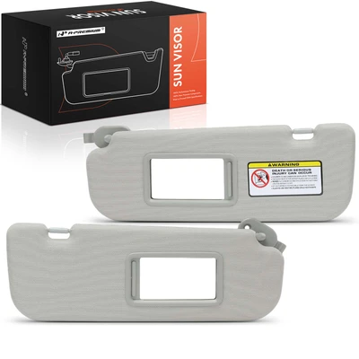 2 Pcs Driver & Passenger Gray Sun Visor with Mirror & Card Holder