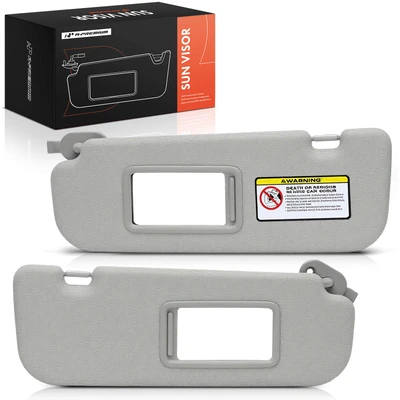 2 Pcs Driver & Passenger Gray Sun Visor with Mirror & Card Holder
