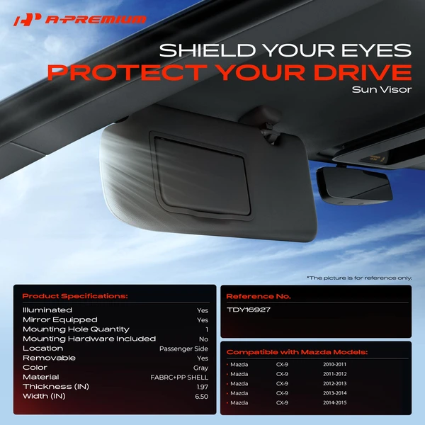 A-Premium APSVR020 Sun Visor Front Right Passenger Side