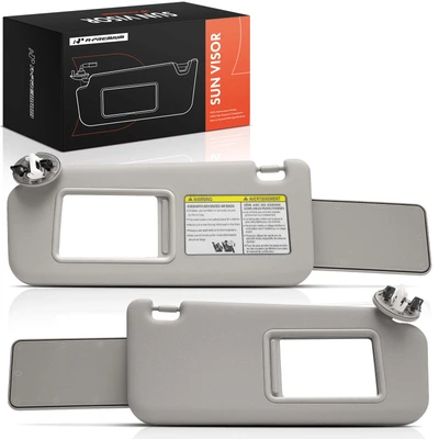 2 Pcs Driver & Passenger Gray Sun Visor with Mirror