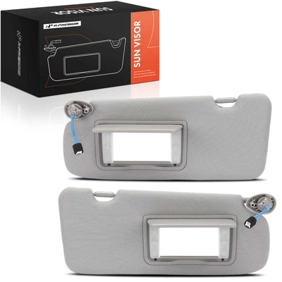 2 Pcs Driver & Passenger Gray Sun Visor with Mirror & Lights