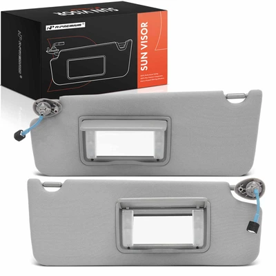 2 Pcs Driver & Passenger Gray Sun Visor with Light & Mirror