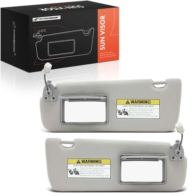 2 Pcs Driver & Passenger Gray Sun Visor with Mirror & Light