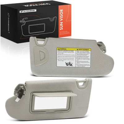 2 Pcs Driver & Passenger Gray Sun Visor with Light & Mirror