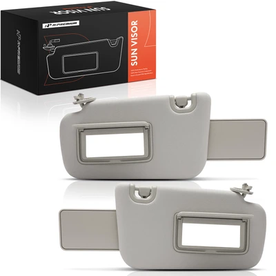 2 Pcs Front Driver & Passenger Gray Extendable Sun Visor with Mirror