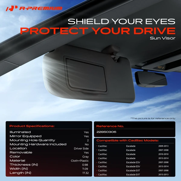 Driver Gray Sun Visor with Mirror & Light for Chevrolet Silverado 1500 GMC