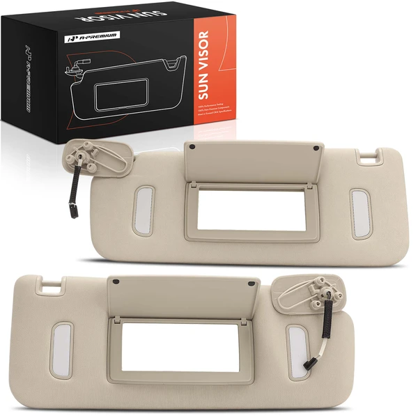 2 Pcs Front Gray Sun Visor with Mirror & Lights for 2007-2013 Chevrolet Silverado 1500