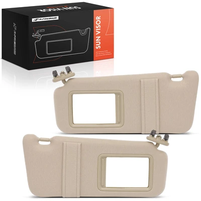 2 Pcs Front Beige Sun Visor with Mirror & Card Saver