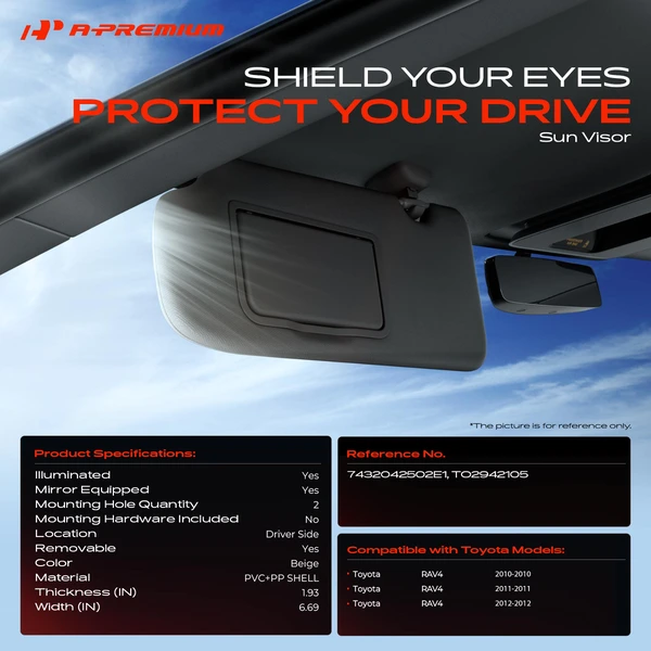 Front Driver Beige Sun Visor with Mirror & Light for Toyota RAV4 2010-2012