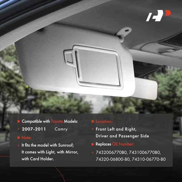 2 Pcs Gray Sun Visor with Sunroof Mirror for Toyota Camry 2007-2011