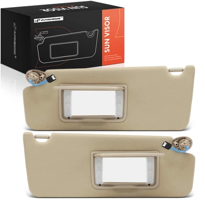 2 Pcs Driver & Passenger Beige Sun Visor with Light & Mirror
