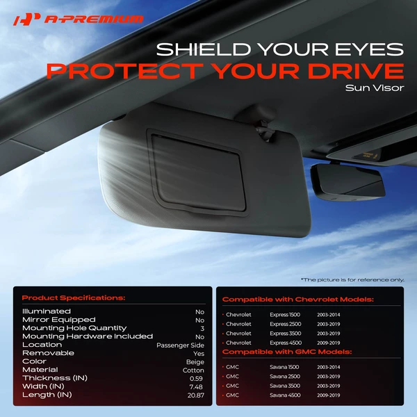 Front Passenger Beige Sun Visor for Chevy Express 1500 GMC Savana 1500