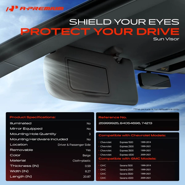 2 Pcs Beige Sun Visor for Chevy Express 2500 GMC Savana 2500 1999-2021