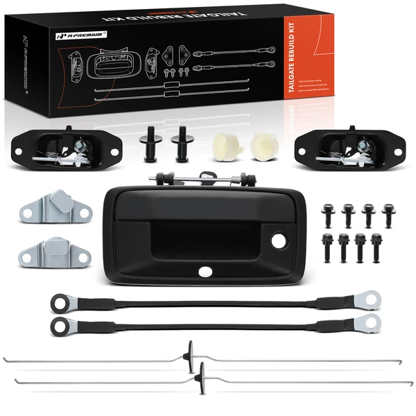 Metal Tailgate Hardware Rebuild Kit with Cable&Rods for 2016-2019 Chevrolet Silverado 3500 HD