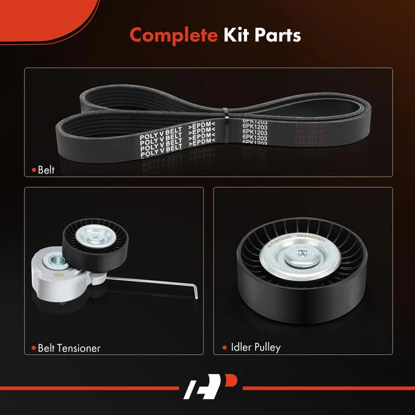 3 Pcs Serpentine Belt Drive Component Kit for Volvo S60 2011-2013 XC70 2008-2015