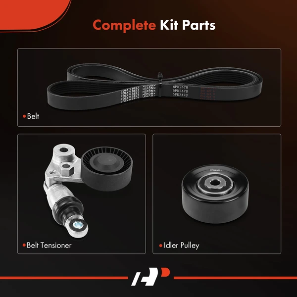 3 Pcs Serpentine Belt Drive Component Kit for Hyundai Sonata Santa Fe Kia Sorento