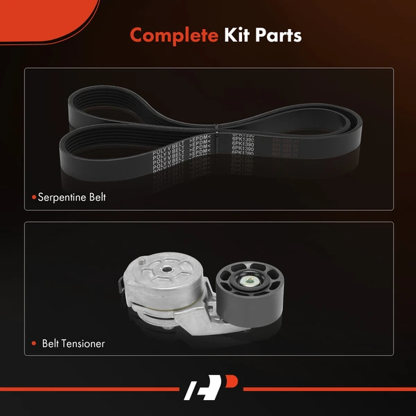 2 Pcs Serpentine Belt Drive Component Kit for Western Star 4900EX 2002-2007 14.6L