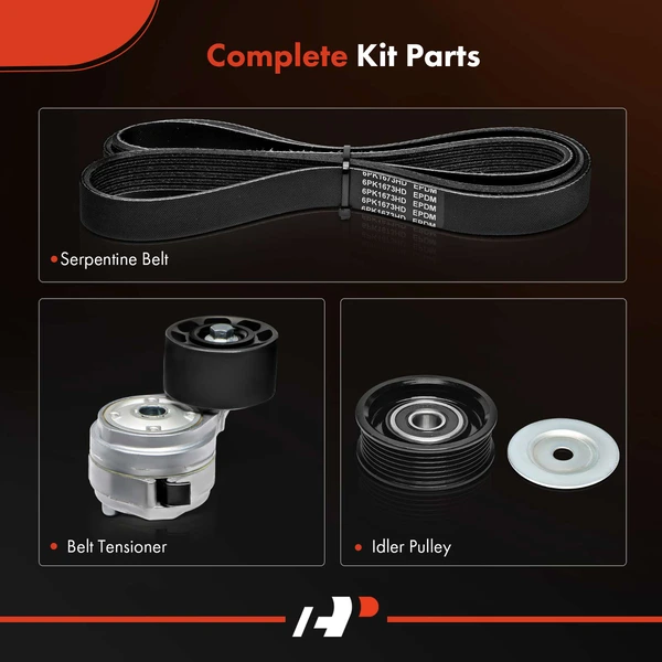 3 Pcs Serpentine Belt Drive Component Kit for Freightliner 122SD 2014-2019 Coronado