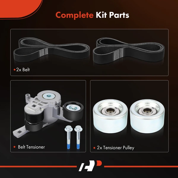 5 Pcs Serpentine Belt Drive Component Kit for Freightliner M2 112 11-12 12.8L