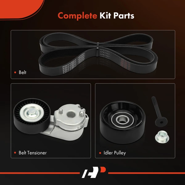 3 Pcs Serpentine Belt Drive Component Kit for Jeep TJ Wrangler 00-06 L6 4.0L OHV
