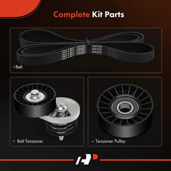 3 Pcs Serpentine Belt Drive Component Kit for Ford Bronco F-150 E-150 Econoline