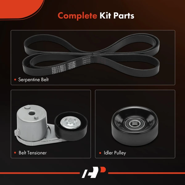 3 Pcs Serpentine Belt Drive Component Kit for Chevy Express 3500 GMC Savana 3500