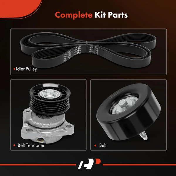 3 Pcs Timing Belt Kit with Air Conditioning for Ford Focus 2005-2006 L4 2.0L