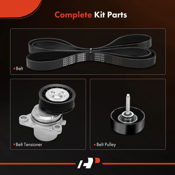 3 Pcs Serpentine Belt Kit for Mazda 6 2010-2013 2.5L GAS Naturally Aspirated