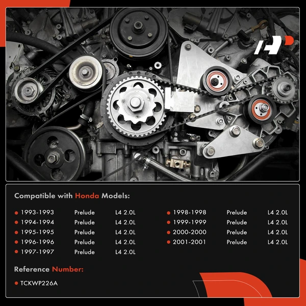 10 Pcs Timing Belt Kit with Water Pump for Honda Prelude 1993-2001 L4 2.0L Gas