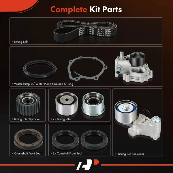 9 Pcs Timing Belt Kit & Water Pump for Subaru Forester 02-05 H4 2.5L Auto Trans