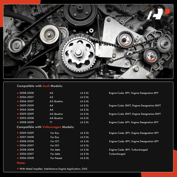 8 Pcs Timing Belt Kit and Water Pump for Volkswagen Jetta 06-08 Passat Audi A3