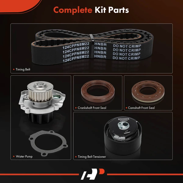 5 Pcs Timing Belt Kit with Water Pump for Dodge Dart 2013-2016 Fiat 500 500L 1.4L