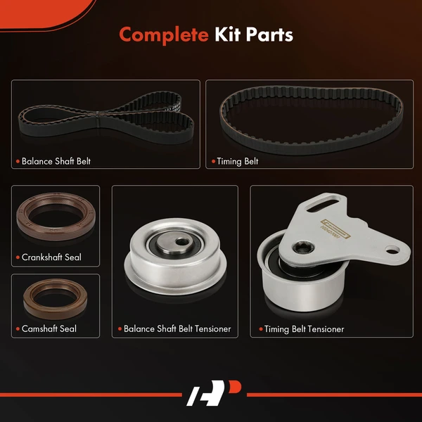 6 Pcs Timing Belt Kit for Hyundai Sonata 89-91 2.4L GAS SOHC Naturally Aspirated