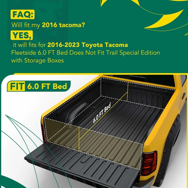 6.1 ft Bed Hard Quad Fold Tonneau Cover with Auto Locking for Toyota Tacoma 2016-2023