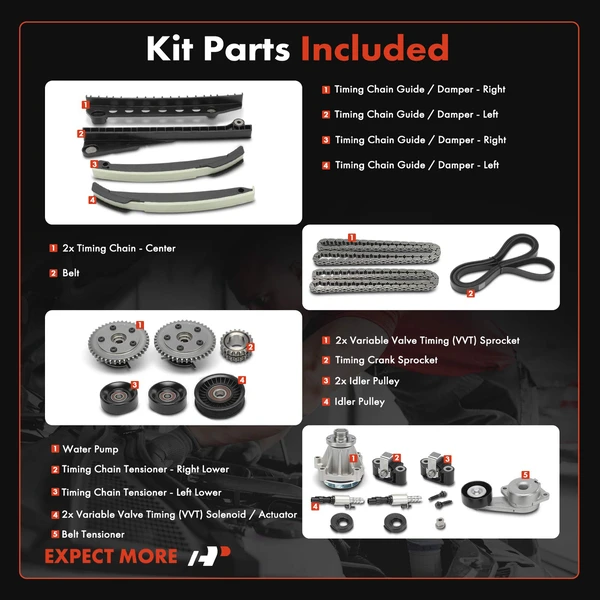 19 Pcs Timing Chain and Drive Belt Kit with Water Pump for Ford Expedition Lincoln