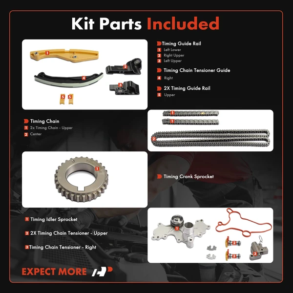 14 Pcs Engine Timing Chain Kit for Ford F-150 2013-2014 V6 3.7L Naturally Aspirated