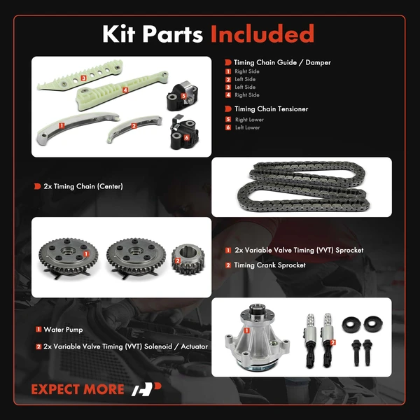 14 Pcs Timing Chain & Component Kit with Water Pump for Ford F-150 Explorer Mercury
