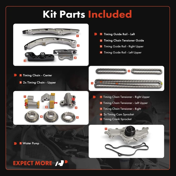 14 Pcs Engine Timing Chain Kit with Water Pump for Ford Fusion Edge Taurus Mazda