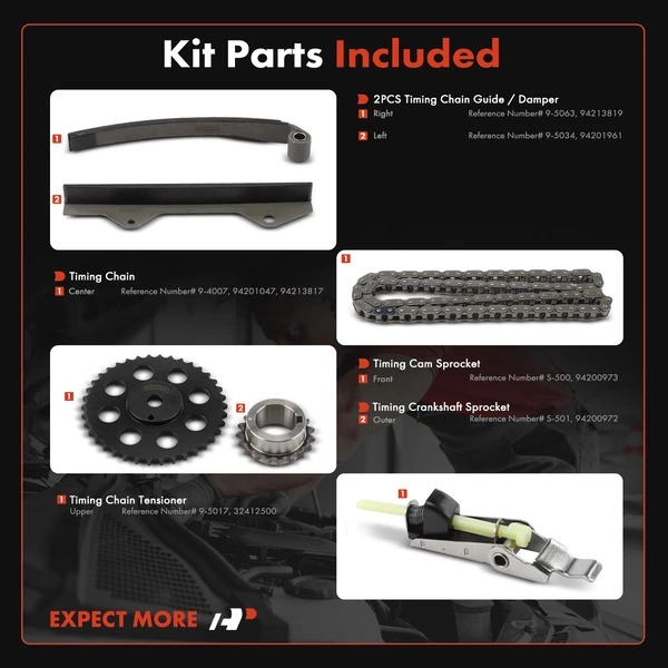 6 Pcs Engine Timing Chain Kit for Chevy LUV 1976-1982 Buick Opel Isuzu Pickup