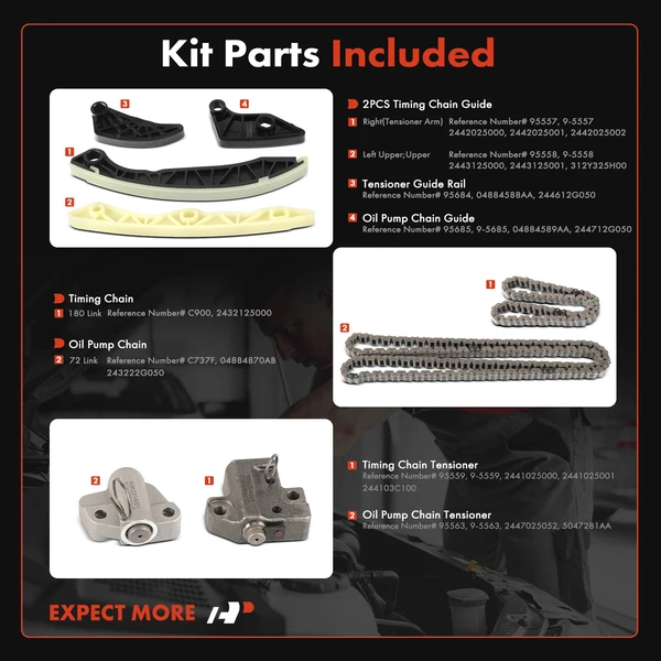 8 Pcs Engine Timing Chain Kit for Hyundai Santa Fe 2010-2012 Sonata 2009-2010