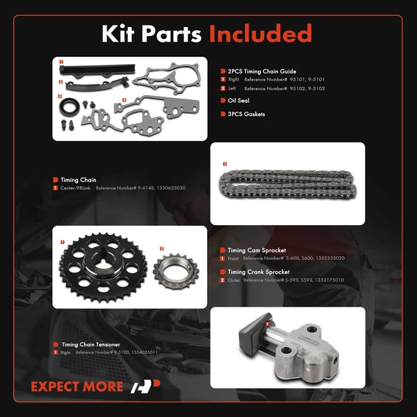 6 Pcs Engine Timing Chain Kit for Toyota 4Runner 1985-1995 Celica Pickup 2.4L