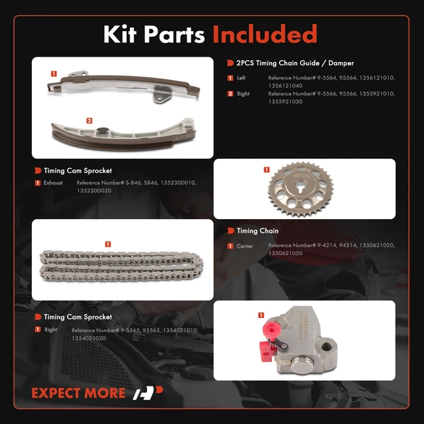 5 Pcs Engine Timing Chain Kit for Toyota Prius 2004-2009 Prius C Scion xA xB